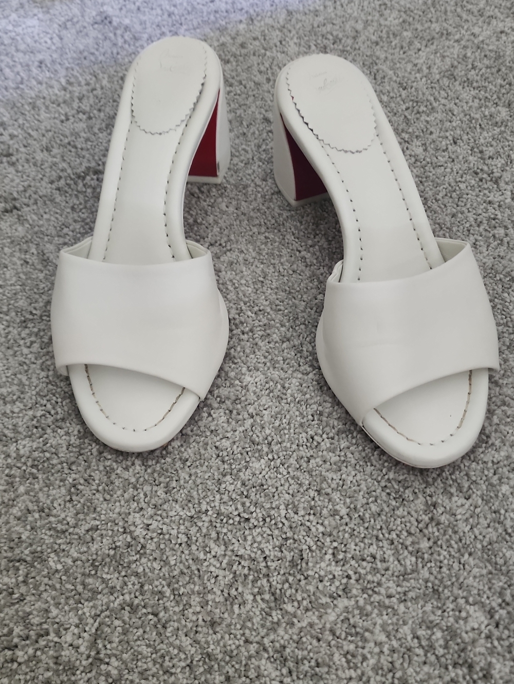 Christian Louboutin White Open-Toe Slide Block Heels